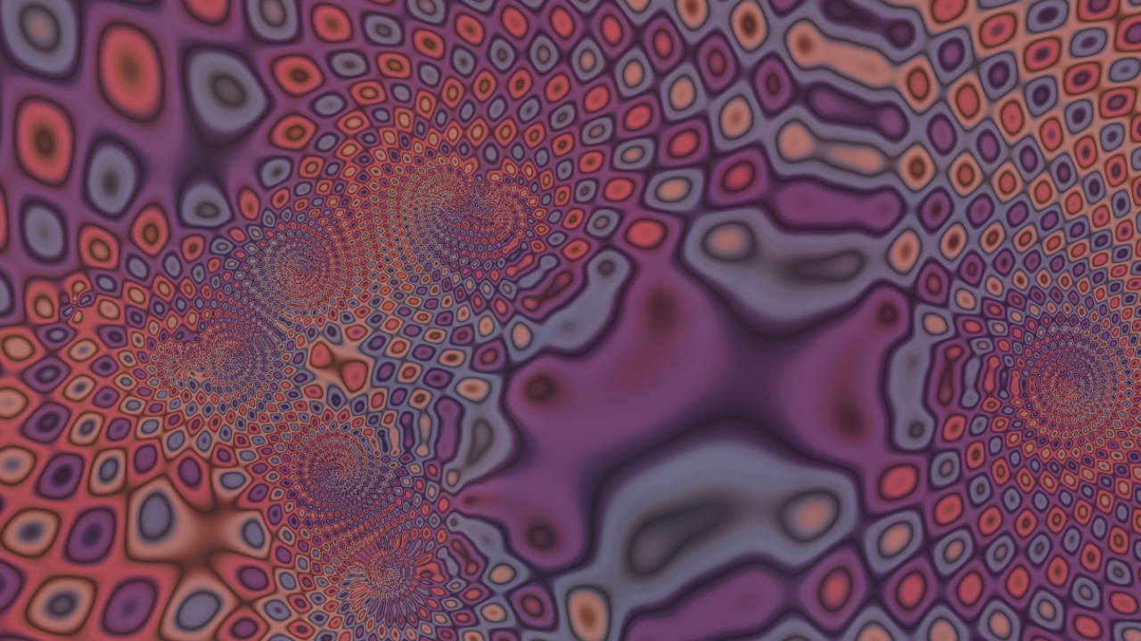 A later frame of the pink and copper field bent into vortex trails