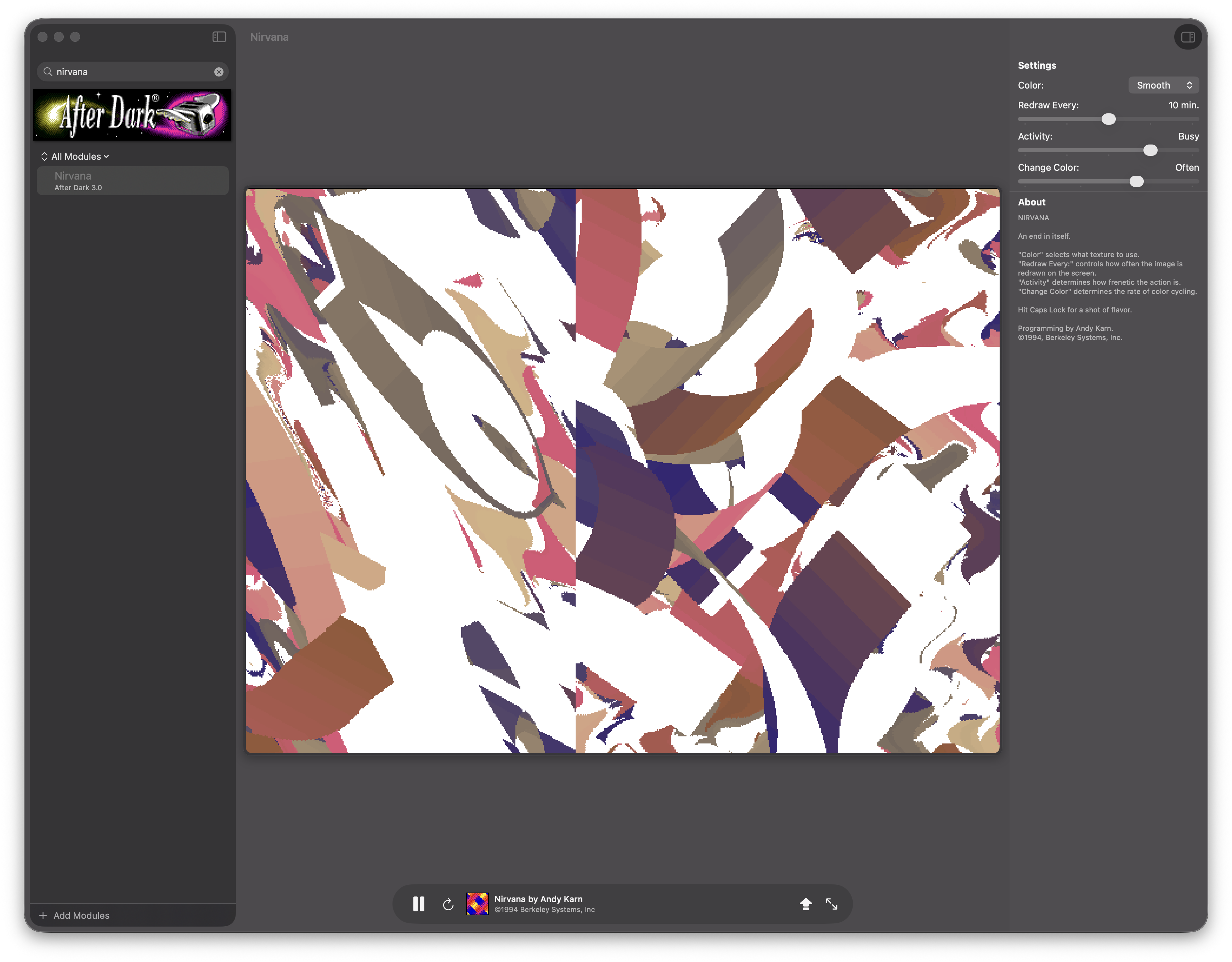 Nirvana rendering: layered white, pink, brown, and purple brush-like fields