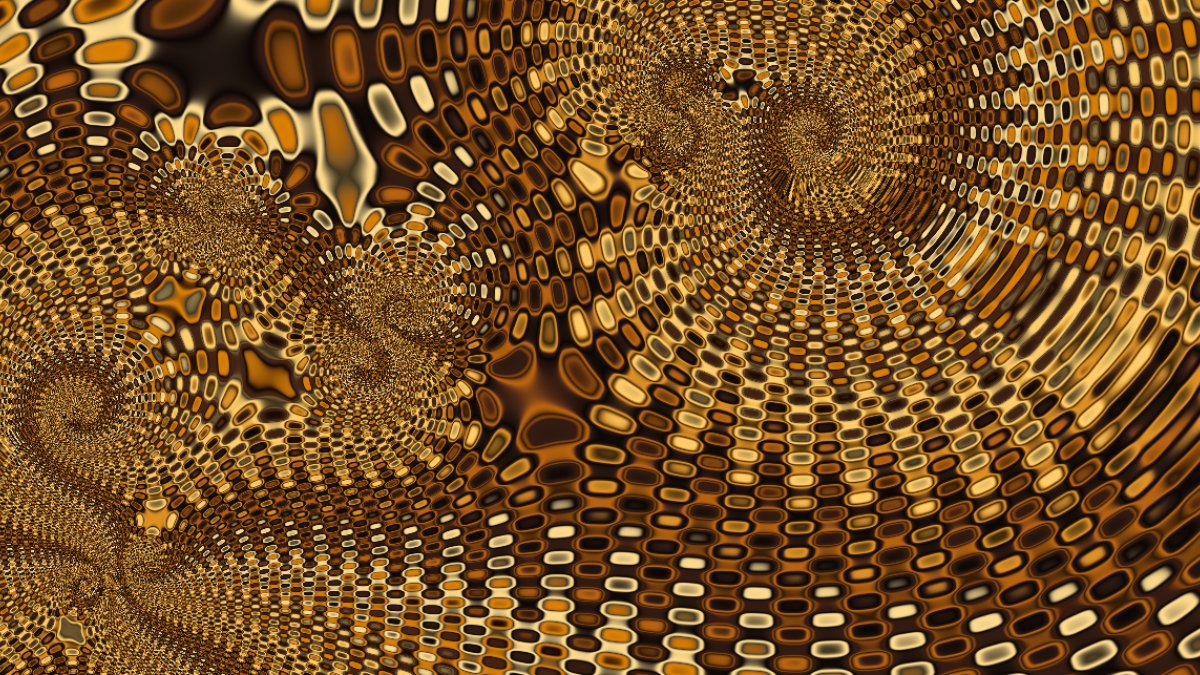 Gold and dark brown leopard-like spots emerging from a continuous mathematical field