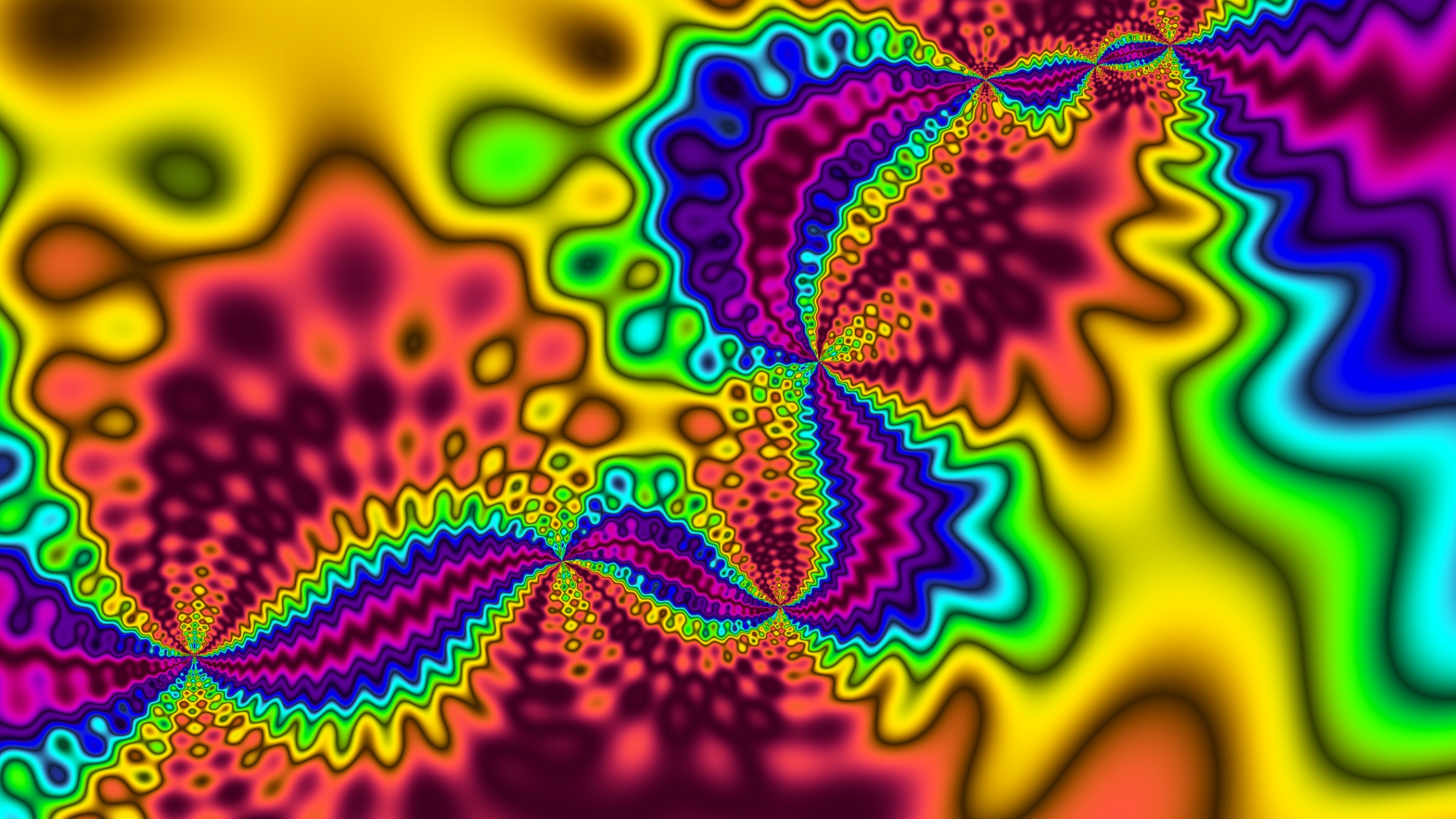 Bright bands of rainbow color flow around a field of twisting knots