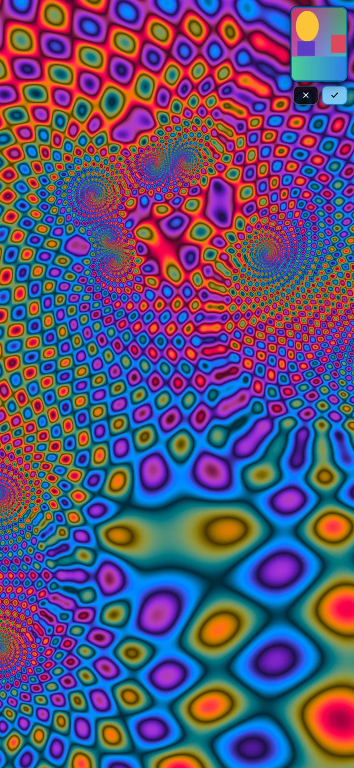 Camera Color actively repainting the fractal, with a live camera preview and explicit Discard and Keep controls.